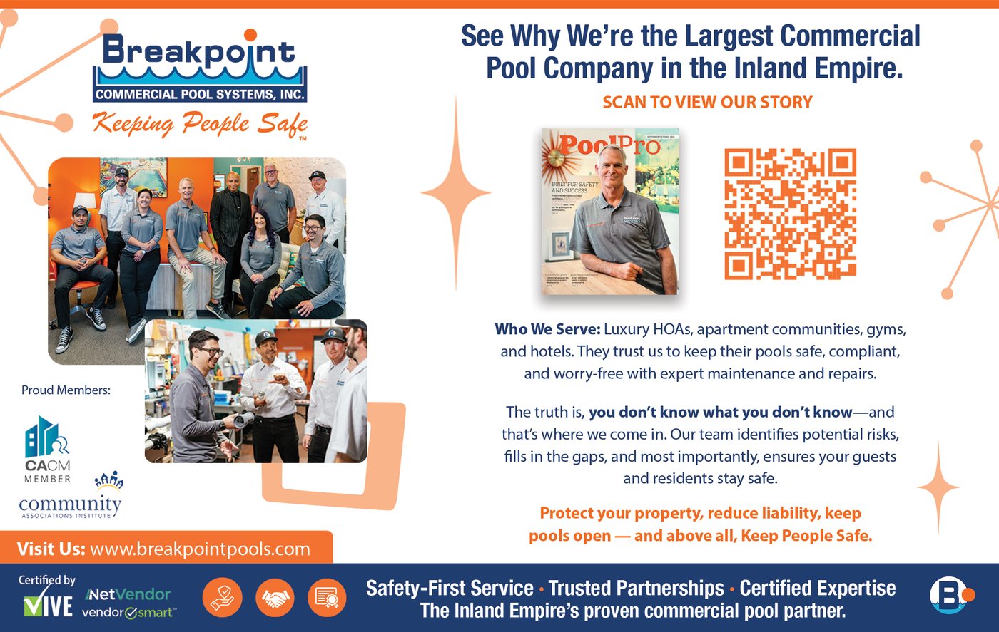 Breakpoint mailer — largest commercial pool company in the Inland Empire, Pool Pro story