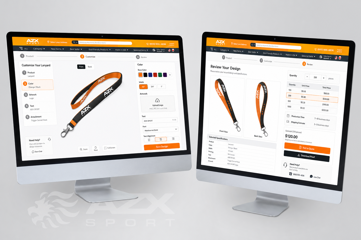 AZX Sport — lanyard customizer, customize and review steps